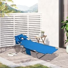 Outsunny Reclining Sun Lounger With Head Pillow - Blue - 84B-867BU