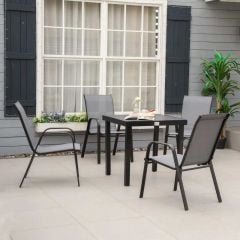 Outsunny Set of 4 Stackable Garden Dining Chair Set - Dark Grey - 84B-925CG