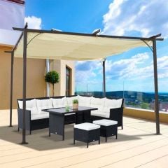 Outsunny 3.5 x 3.5m Outdoor Metal Retractable Pergola Gazebo Awning - Black & Beige - 84C-092