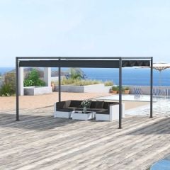 Outsunny 4 x 3m Patio Metal Pergola Gazebo with Retractable Roof - Grey - 84C-175V01