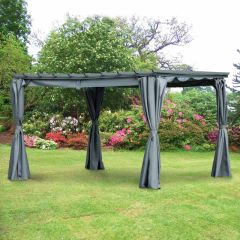 Outsunny 3.6 x 3m Retractable Pergola Gazebo Garden Canopy with Curtains - Dark Grey - 84C-199