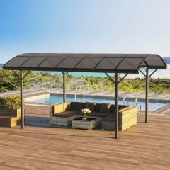 Outsunny 5 x 3m Hardtop Pergola Gazebo Pavilion with PC Roof for Gardens & Carport - Brown - 84C-310