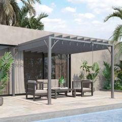 Outsunny 3 x 3m Louvered Garden Pergola with Retractable Canopy - Grey - 84C-341V02CG