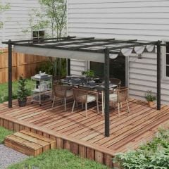 Outsunny 4 x 3m Pergola with Retractable Sun Shade Canopy - Grey - 84C-343V00GY