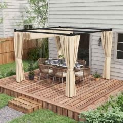 Outsunny 3 x 3m Retractable Pergola with Curtains - Beige - 84C-441V00BG