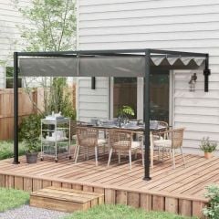 Outsunny 2 x 3m Wall Mounted Pergola with Retractable Canopy - Dark Grey - 84C-470V00CG
