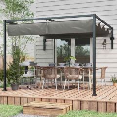 Outsunny 3 x 4m Wall Mounted Pergola with Retractable Canopy - Dark Grey - 84C-470V02CG