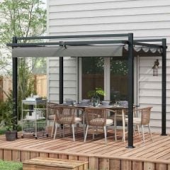 Outsunny 3 x 3m Pergola with Retractable Sun Shade Canopy - Dark Grey - 84C-476V00CG