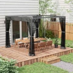Outsunny 3 x 3m Retractable Pergola with Mesh Curtains - Dark Grey - 84C-482V01GY