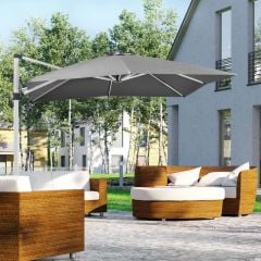 Outsunny 3m Square Cantilever Parasol With Cross Base And Crank Handle - Grey - 84D-086V00GY