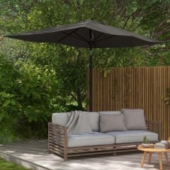 Outsunny 2x3m Garden Parasol Umbrella With Crank & Push Button Tilt - Dark Grey - 84D-158V01CG
