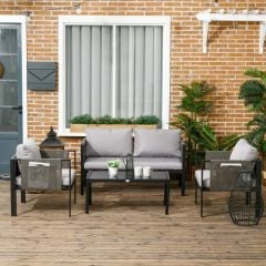 Outsunny 4 Piece Metal Garden Furniture Set with Tempered Glass Coffee Table