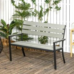 Outsunny 2 Seater Steel Garden Bench Slatted with Loveseat - Grey - 84G-054V00GY