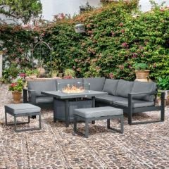 Outsunny 6 Piece Garden Furniture Set With Fire Pit Table - Grey