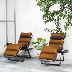 Outsunny Reclining Sun Lounger Set with Cushion - Brown - 84G-598V70BN