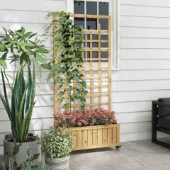 Outsunny Wooden Garden Planter with Trellis and Wheels - Natural - 84H-001V00ND