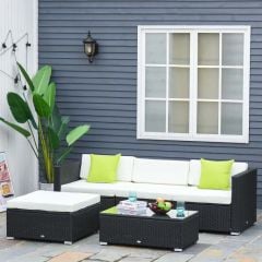 Outsunny 5 Piece Rattan Garden Furniture Set - Cream White/Black