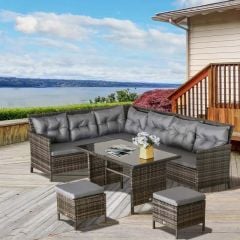 Outsunny 8-Seater Patio wicker Sofa Set Rattan Chair Furniture w/ Glass & Cushioned