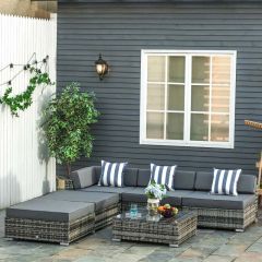 Outsunny 5-Seater Rattan Garden Furniture Set - Grey - 860-040GY