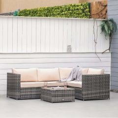 Outsunny 4-Seater Rattan Dining Sofa Set W/ Cushions