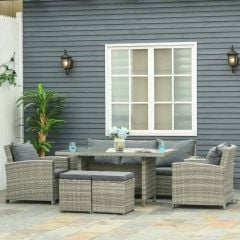 Outsunny 7-Seater Rattan Dining Set With Cushions - Grey - 860-069