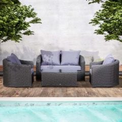 Outsunny 4-Seater Deluxe PE Rattan Outdoor Garden Furniture Set Grey