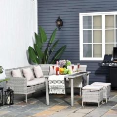 Outsunny 6-Seater Rattan Garden Furniture set with Cushion - Mixed Grey - 860-093V70