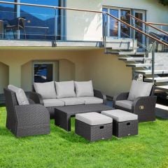 Outsunny 7-Seater Outdoor Garden Rattan Furniture Set w/ Recliners Light Grey