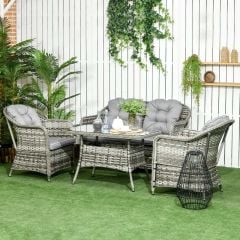 Outsunny 4-Seater Rattan Garden Furniture Set - Grey - 860-297V70GY
