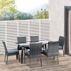 Outsunny 6-Seater Dining Rattan Wicker Table & Chairs Set - Grey - 861-026GY