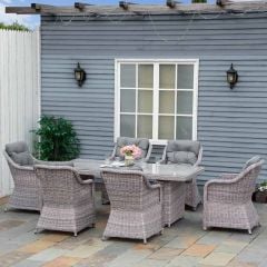 Outsunny 7 Piece PE Rattan Wicker Dining Table & Chair Set - Grey - 861-055V70
