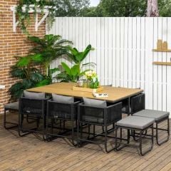 Outsunny 11 Piece Patio PE Rattan Wicker Dining Table & Chairs Set - Black - 861-066V70BK