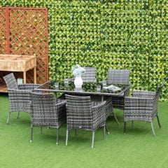 Outsunny 6 Seater Patio Rattan Dining Table & Chairs Set - Grey - 861-071V70GY