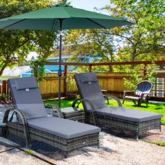 Outsunny 2 Seater Rattan Sun Lounger Set with Side Table-Grey
