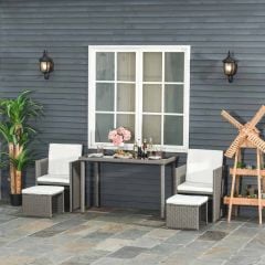 Outsunny 4-Seater Rattan Garden Table & Chairs Wicker Set with Footrest - Grey - 863-009GY