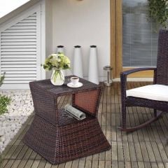 Outsunny Rattan Coffee Table with Umbrella Hole - 540mm - Brown - 867-031