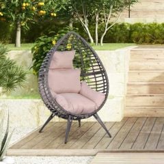 Outsunny PE Teardrop Rattan Egg Chair with Cushions - Beige-Grey - 867-047V70