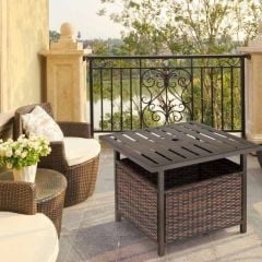 Outsunny Rattan Coffee Table with Umbrella Hole - 555mm - Brown - 867-066
