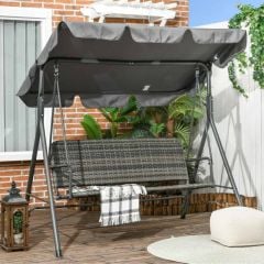 Outsunny 3-Person Outdoor Rattan Swing Chair - Grey - 867-148V00GG
