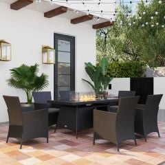 Outsunny 6 Seater Rattan Fire Pit Sofa Set - Black - 867-166V70BK