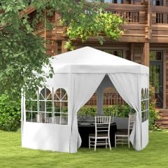 Outsunny 4m Hexagonal Gazebo With Removable Side Walls - White - 84C-196V01WT