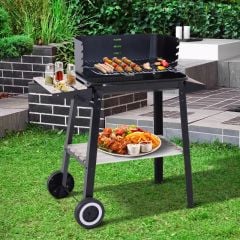 Outsunny Charcoal BBQ Grill With Two Wheels - Black - 846-032