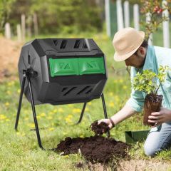 Outsunny 160 Litre Dual Rotating Garden Compost Bin - Black - 845-490BK