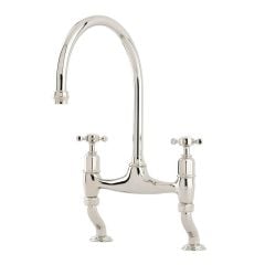 Perrin & Rowe Ionian Deck Mounted Kitchen Mixer 2 Tap Hole with Crosstop Handles - Polished Brass - 4192BR