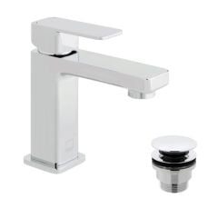 Vado Phase Mini Mono Basin Mixer Smooth Bodied Single Lever Deck Mounted with Universal Waste - PHA-200MF/CC-C/P