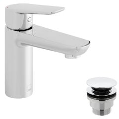 Vado Photon Mono Basin Mixer Smooth Bodied Single Lever Deck Mounted With Clic-Clac Waste & Flow Regulator- PHO-100F/CC-C/P