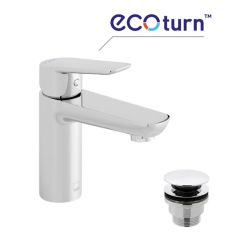 Vado Photon Mono Basin Mixer Smooth Bodied Single Lever Deck Mounted with EcoTurn, Universal Waste and Honeycomb Flow Regulator - PHO-100FW/CC-CP