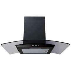 Prima 70cm Black Curved Glass Chimney Hood - Mounted Front View
