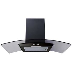 Prima 90cm Black Curved Glass Chimney Hood - Mounted Glass And Control Panel Front View