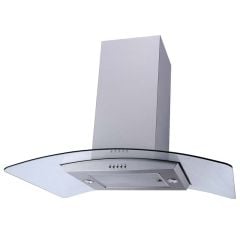 Prima 90cm Stainless Steel Curved Glass Island Hood - Mounted Front View